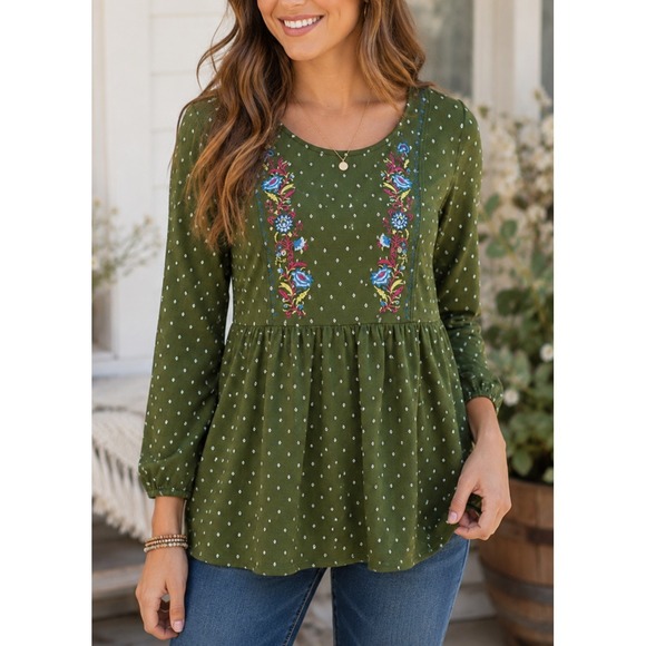 Matilda Jane Tops - Matilda Jane Through Generations Embroidered Babydoll Top Diamond Print XXL NEW